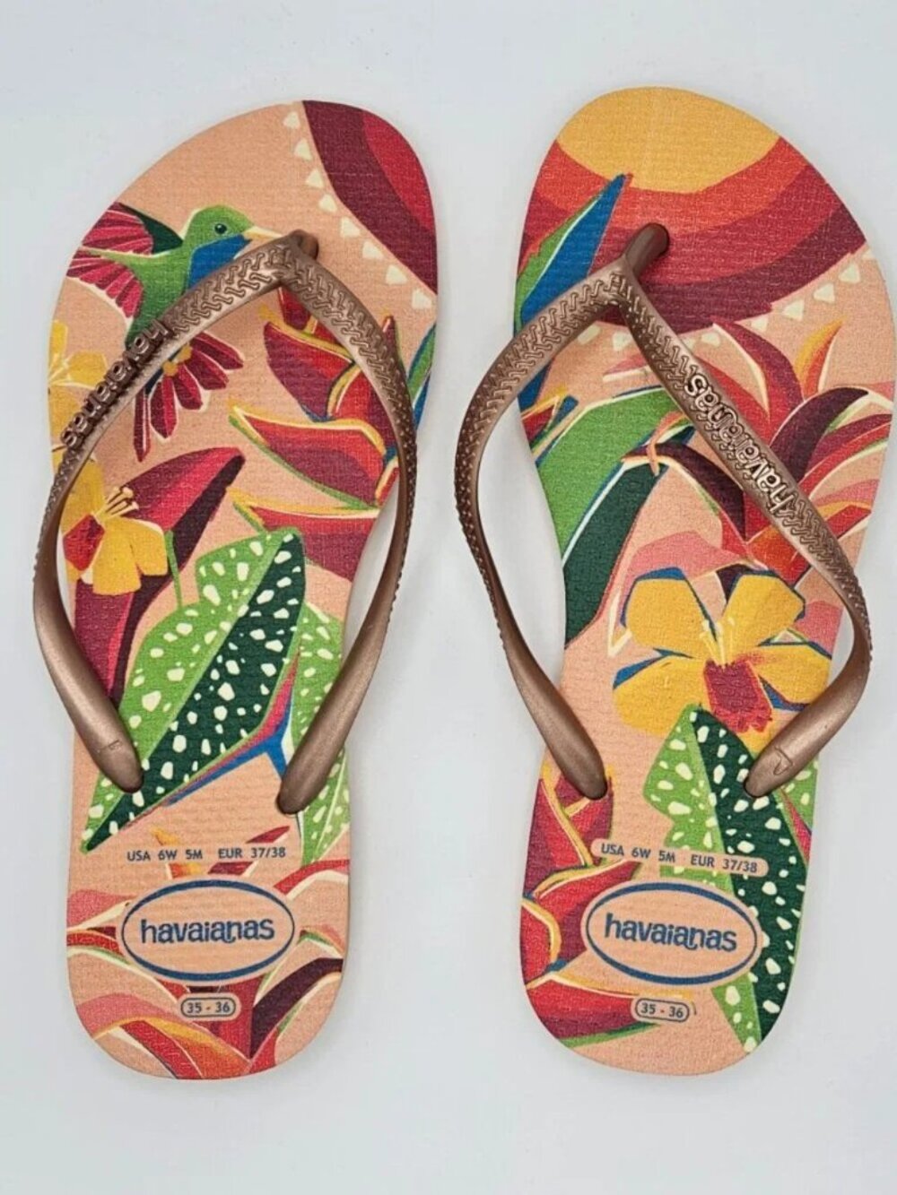 HAVAIANAS Slim Tropical Hibiscus Flip Flops Size 6 - Picture 2 of 3